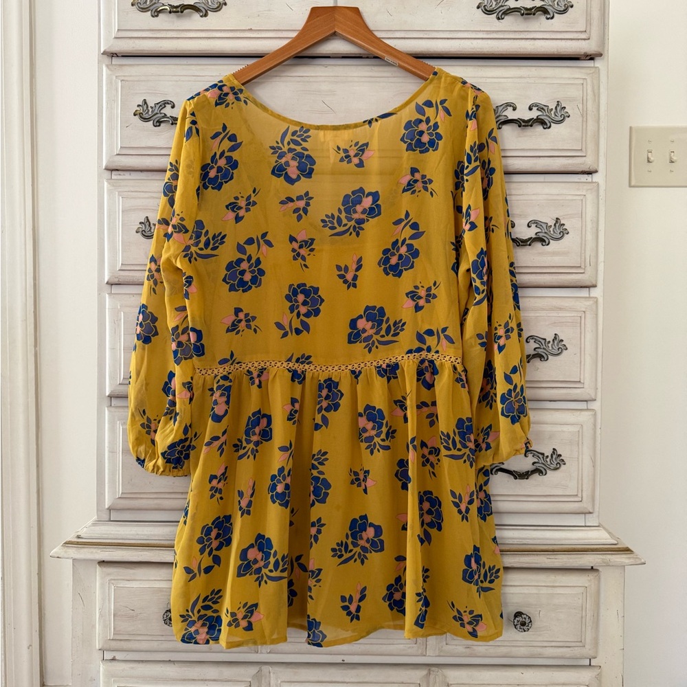 Motherhood Maternity Yellow Blue Floral Boho Blouse Top - Picture 3 of 6